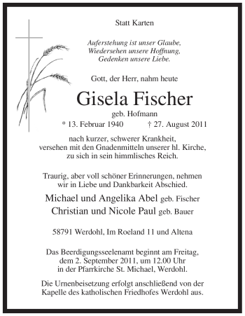 Traueranzeige von Gisela Fischer von Tageszeitung
