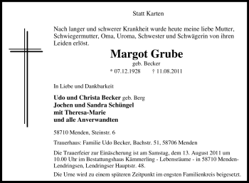 Traueranzeige von Margot Grube von Tageszeitung