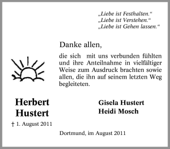 Traueranzeige von Herbert Hustert von Tageszeitung