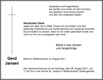 Traueranzeige von Gerd Jansen von Tageszeitung
