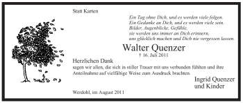 Traueranzeige von Walter Quenzer von Tageszeitung