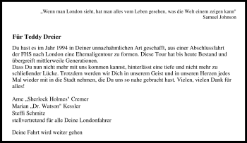 Traueranzeige von Teddy Dreier von Tageszeitung