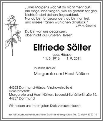 Traueranzeige von Elfriede Sölter von Tageszeitung