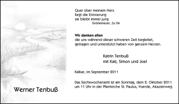 Traueranzeige von Werner Tenbuß von Tageszeitung