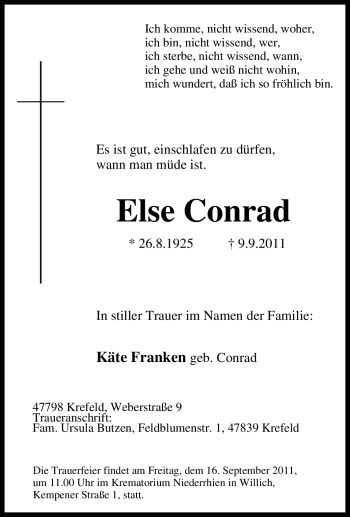 Traueranzeige von Else Conrad von Tageszeitung