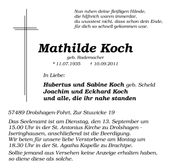 Traueranzeige von Mathilde Koch von Tageszeitung