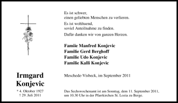 Traueranzeige von Irmgard Konjevic von Tageszeitung