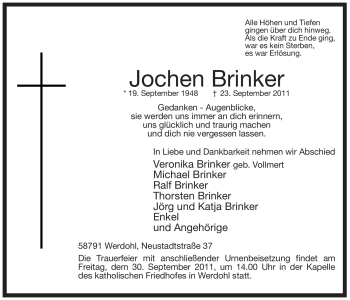 Traueranzeige von Jochen Brinker von Tageszeitung
