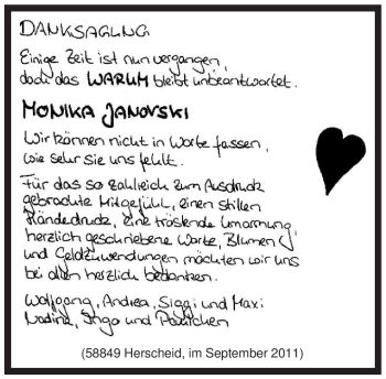 Traueranzeige von Monika Janovski von Tageszeitung