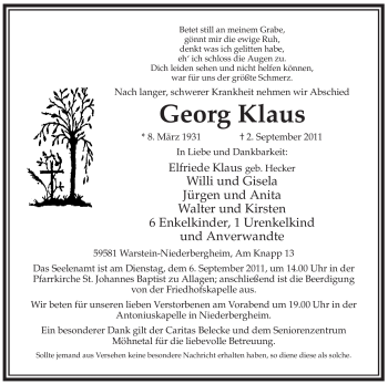 Traueranzeige von Georg Klaus von Tageszeitung