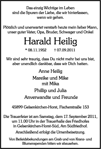 Traueranzeige von Harald Heilig von Tageszeitung