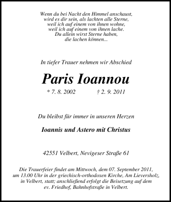 Traueranzeige von Paris Ioannou von Tageszeitung