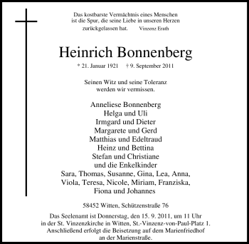 Traueranzeige von Heinrich Bonnenberg von Tageszeitung