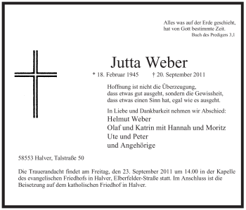 Traueranzeige von Jutta Weber von Tageszeitung