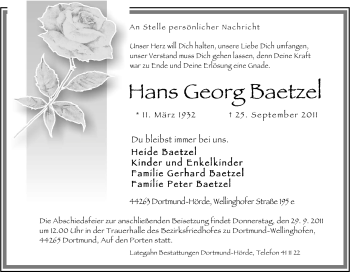 Traueranzeige von Hans Georg Baetzel von Tageszeitung