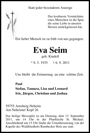 Traueranzeige von Eva Seim von Tageszeitung