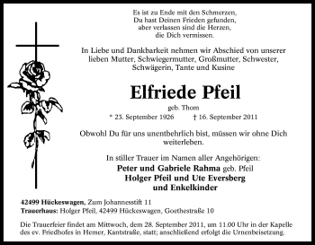 Traueranzeige von Elfriede Pfeil von Tageszeitung