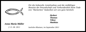 Traueranzeige von Anna Maria Unbekannt von Tageszeitung