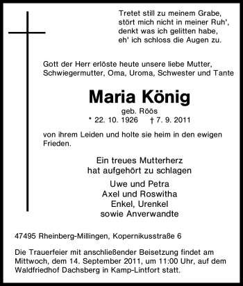 Traueranzeige von Maria König von Tageszeitung