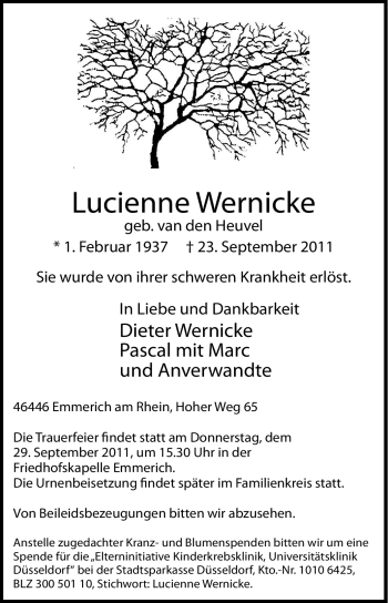 Traueranzeige von Lucienne Wernicke von Tageszeitung