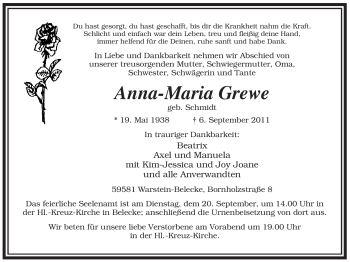 Traueranzeige von Anna-Maria Grewe von Tageszeitung