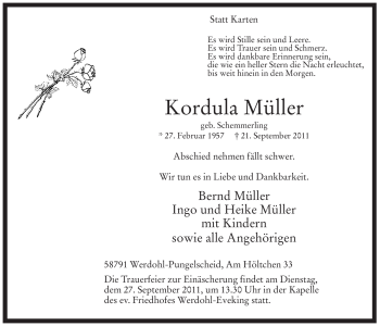 Traueranzeige von Kordula Müller von Tageszeitung