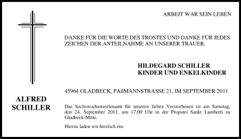 Traueranzeige von Alfred Schiller von Tageszeitung
