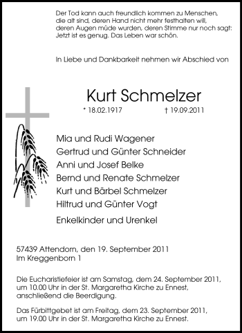 Traueranzeige von Kurt Schmelzer von Tageszeitung