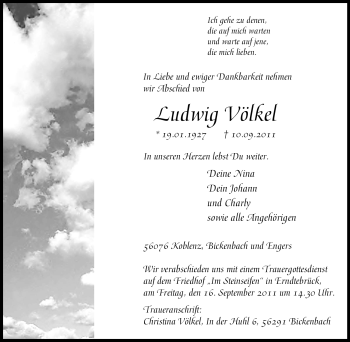 Traueranzeige von Ludwig Völkel von Tageszeitung