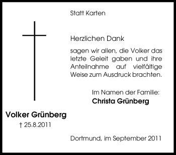 Traueranzeige von Volker Grünberg von Tageszeitung