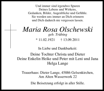 Traueranzeige von Maria Rosa Olschewski von Tageszeitung