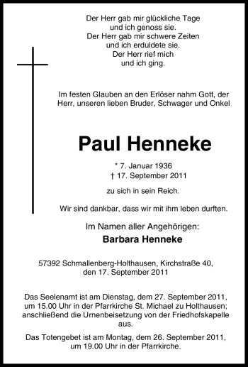 Traueranzeige von Paul Henneke von Tageszeitung