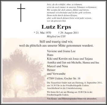 Traueranzeige von Lutz Erps von Tageszeitung