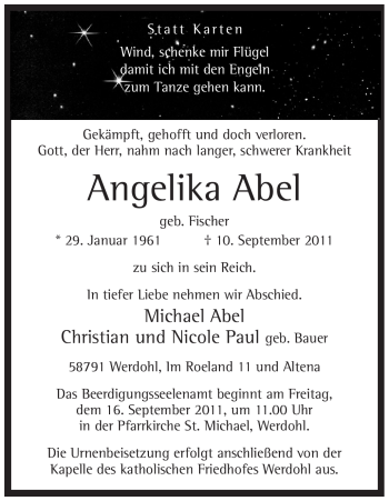 Traueranzeige von Angelika Abel von Tageszeitung