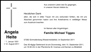 Traueranzeige von Angela Heite von Tageszeitung
