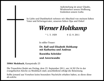 Traueranzeige von Werner Holtkamp von Tageszeitung