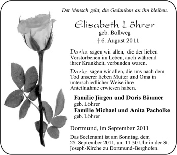 Traueranzeige von Elisabeth Löhrer von Tageszeitung