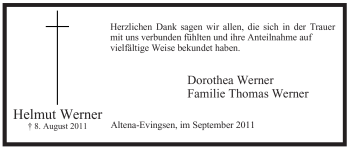 Traueranzeige von Helmut Werner von Tageszeitung