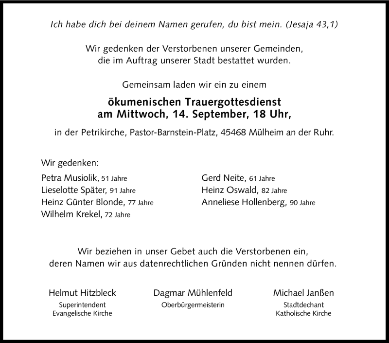  Traueranzeige für Heinz Oswald vom 10.09.2011 aus Tageszeitung