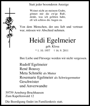 Traueranzeige von Heidi Egelmeier von Tageszeitung