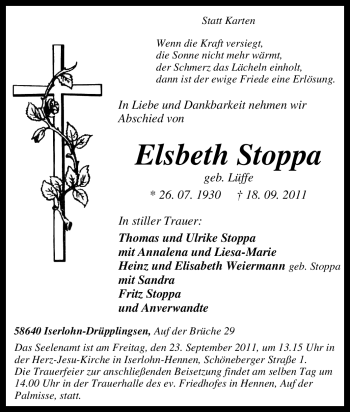 Traueranzeige von Elsbeth Stoppa von Tageszeitung