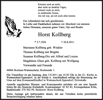 Traueranzeige von Horst Kollberg von Tageszeitung