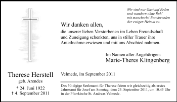 Traueranzeige von Therese Herstell von Tageszeitung