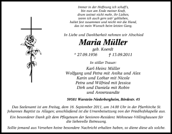 Traueranzeige von Maria Müller von Tageszeitung