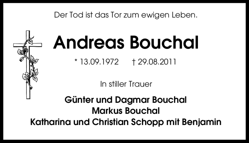  Traueranzeige für Andreas Bouchal vom 01.09.2011 aus Tageszeitung