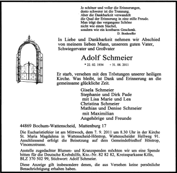 Traueranzeige von Adolf Schmeier von Tageszeitung
