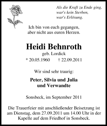 Traueranzeige von Heidi Behnroth von Tageszeitung