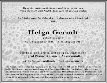 Traueranzeige von Helga Gerndt von Tageszeitung