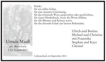 Traueranzeige von Ursula Maaß von Tageszeitung