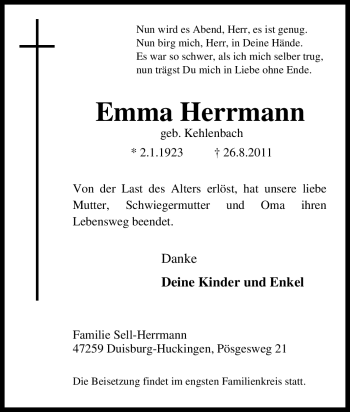 Traueranzeige von Emma Herrmann von Tageszeitung